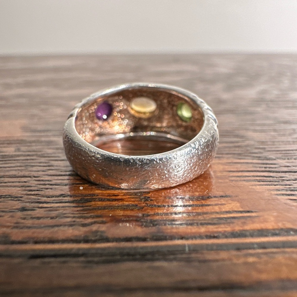 Vintage 925 Silver Multi Gemstone Cabochon Boho Statement Ring Size 5 - Picture 3 of 8